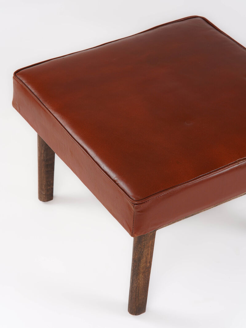 Handmade Eco-Friendly Geometric Buffalo Leather & Wood Black Square Ottomon Stool 24"x24"x16" From BBH Homes