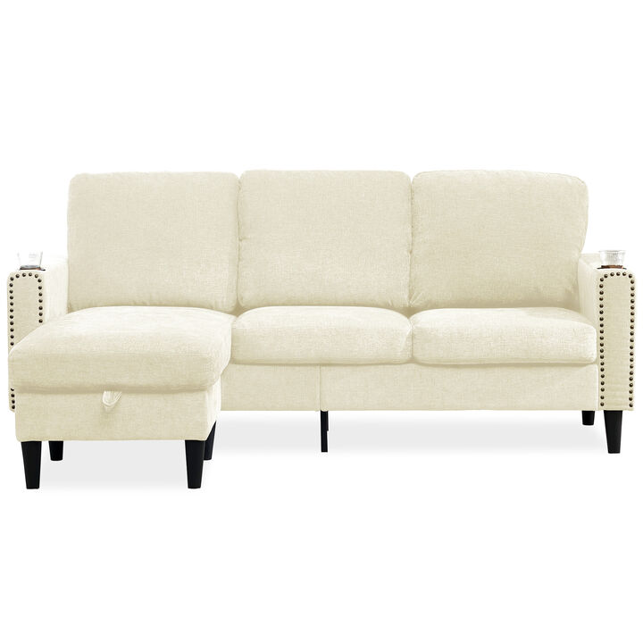 Merax Modern Design Chenille 3 Seat L-Shape Sectional Sofa with Storage Chaise