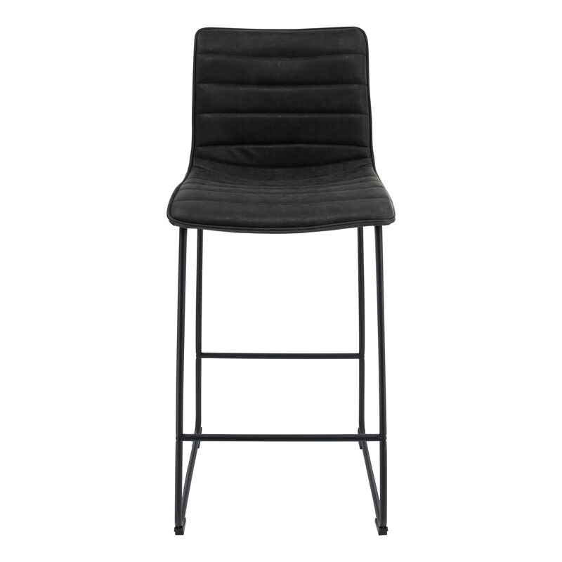 LeisureMod Brooklyn 29.9" Modern Leather Bar Stool with Black Iron Base & Footrest – Stylish and Durable Seating for Kitchen or Bar