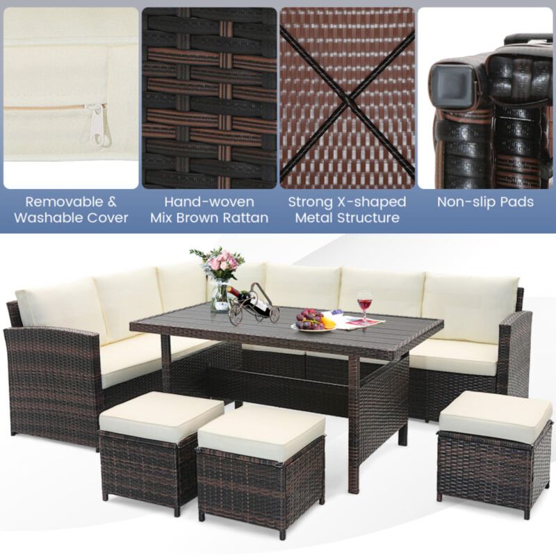 Hivvago 7 Pieces Wicker Patio Furniture Set-White