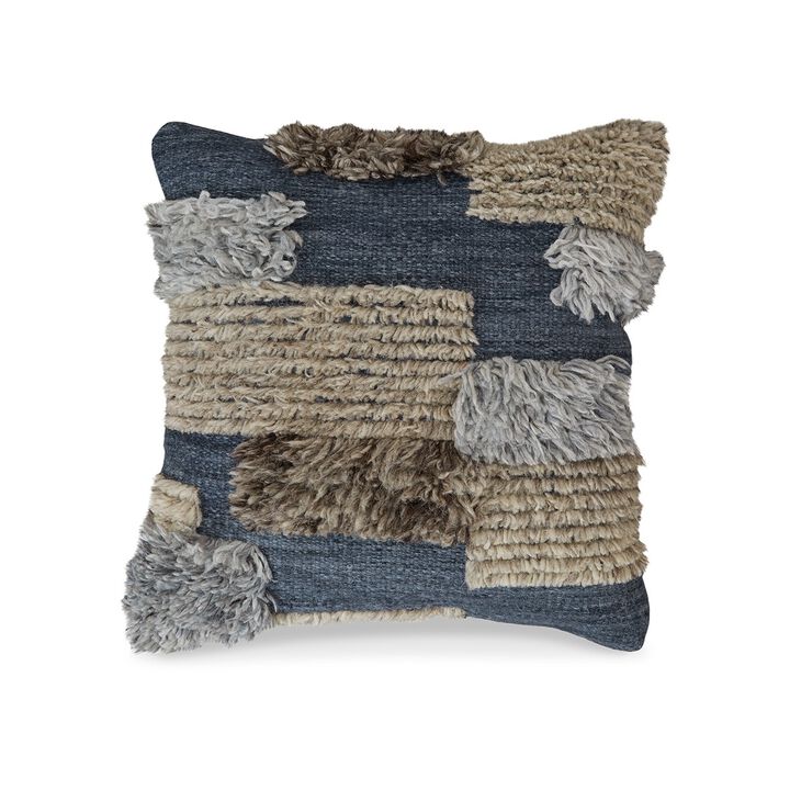 Throw Pillow Set of 4, 20 Inch, Cotton, Knotted Stripes, Patchwork, Blue -