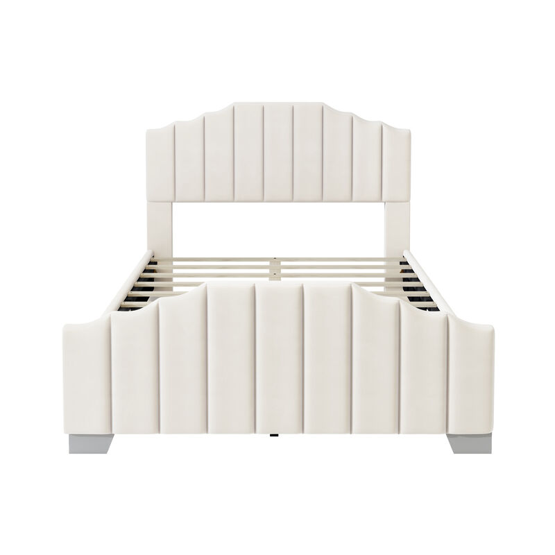 Merax Velvet Upholstered Platform Bed with Headboard