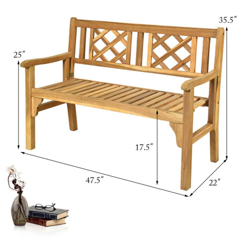 Hivvago Patio Foldable Bench with Curved Backrest and Armrest