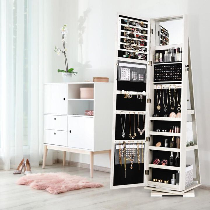 Hivvago 360Â° Rotatable 2-in-1 Lockable Jewelry Cabinet with Full-Length Mirror