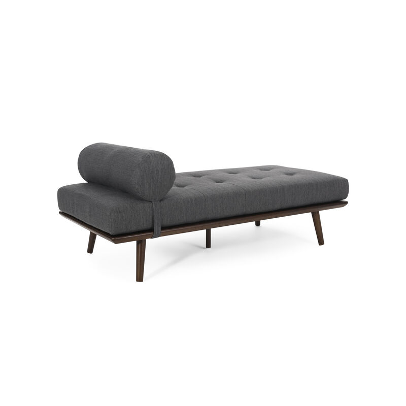 Mid-Century Modern Chaise Lounge with Button-Tufted Upholstery and Bolster Pillow
