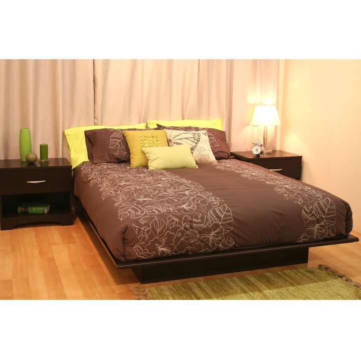 Hivvago Queen size Platform Bed Frame in Dark Brown Chocolate Wood Finish