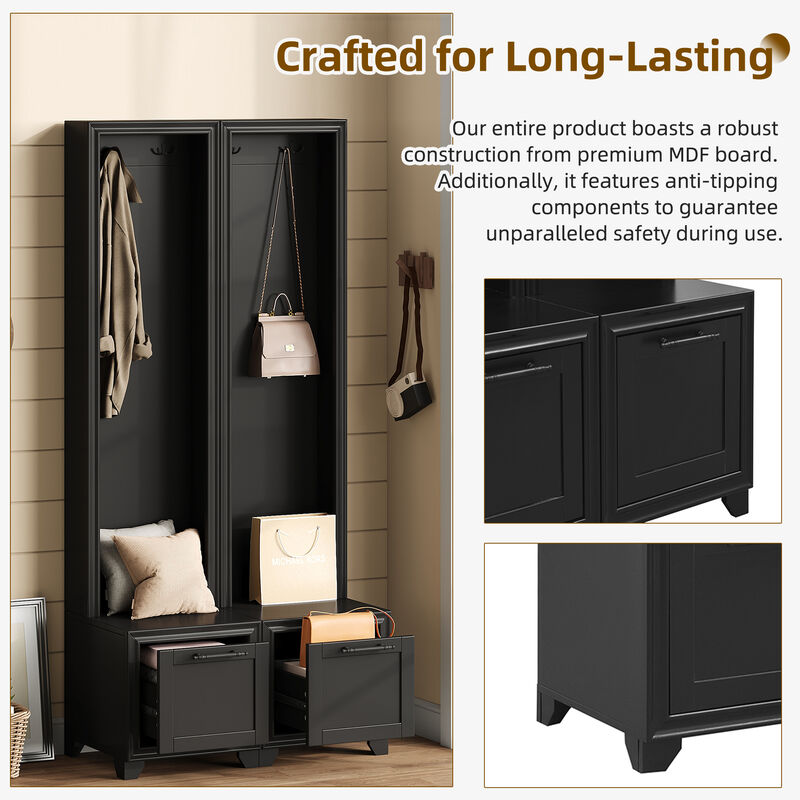 Merax Free Standing Hall Tree Seating Bench with Storage Drawers
