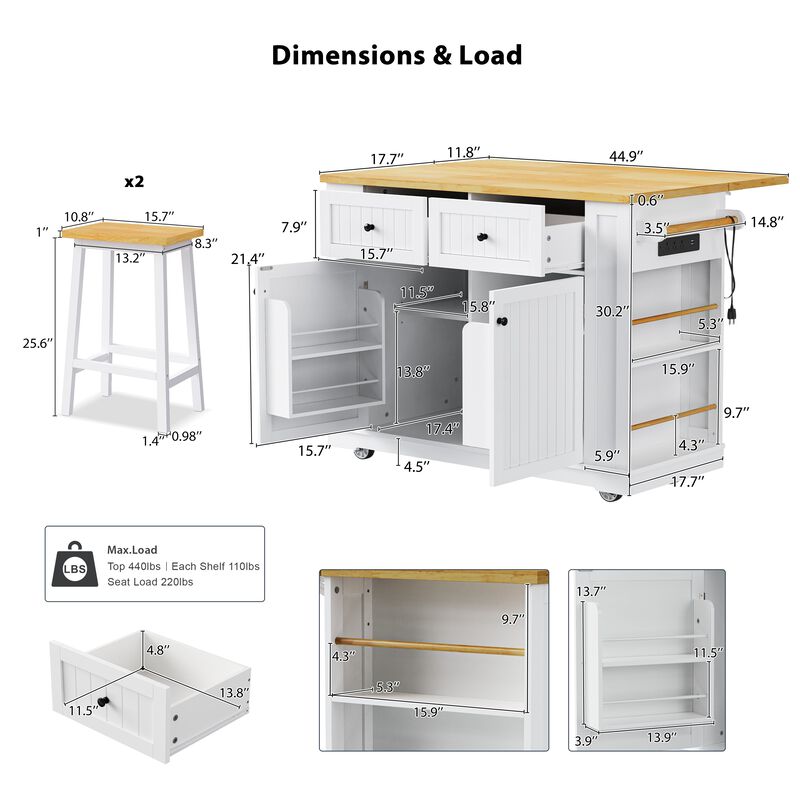 Merax Modern Kitchen Island with 2 Bar Stools