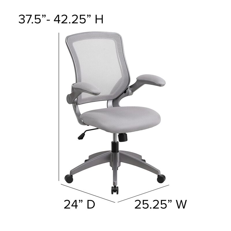 Flash Furniture Kale Mid-Back Gray Mesh Swivel Ergonomic Task Office Chair with Gray Frame and Flip-Up Arms