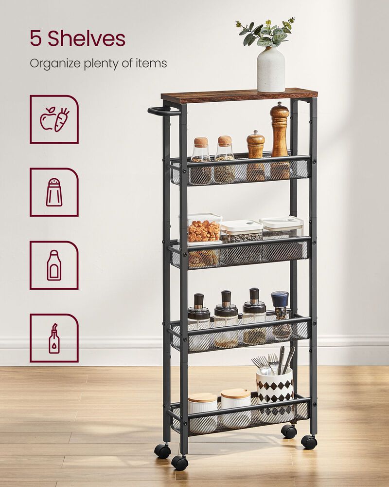 Rolling Utility Cart with Handle - Sturdy Metal Frame for Kitchen, Dining Room, and Home Office