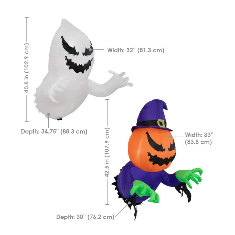 Sunnydaze Pumpkin Jack and Ghost Window Inflatable Halloween Decoration