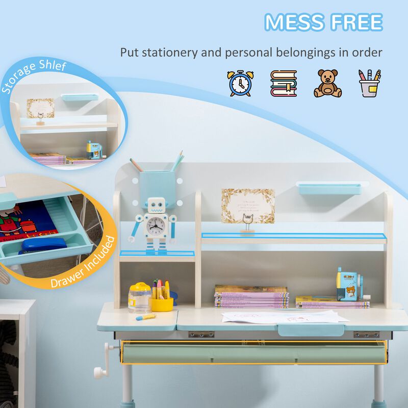 Blue Kids' Workstation: Adjustable Desk Set with Tilt Top & Drawer