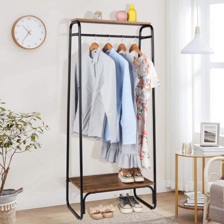 Freestanding Clothes Rack with Shelf, Adjustable Clothing Storage Organizer