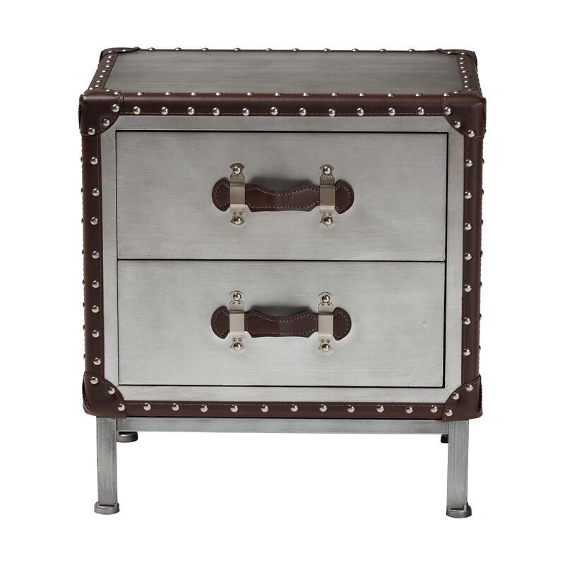 Baxton Studio Jacey Vintage Silver Metal 2 Drawer End Table