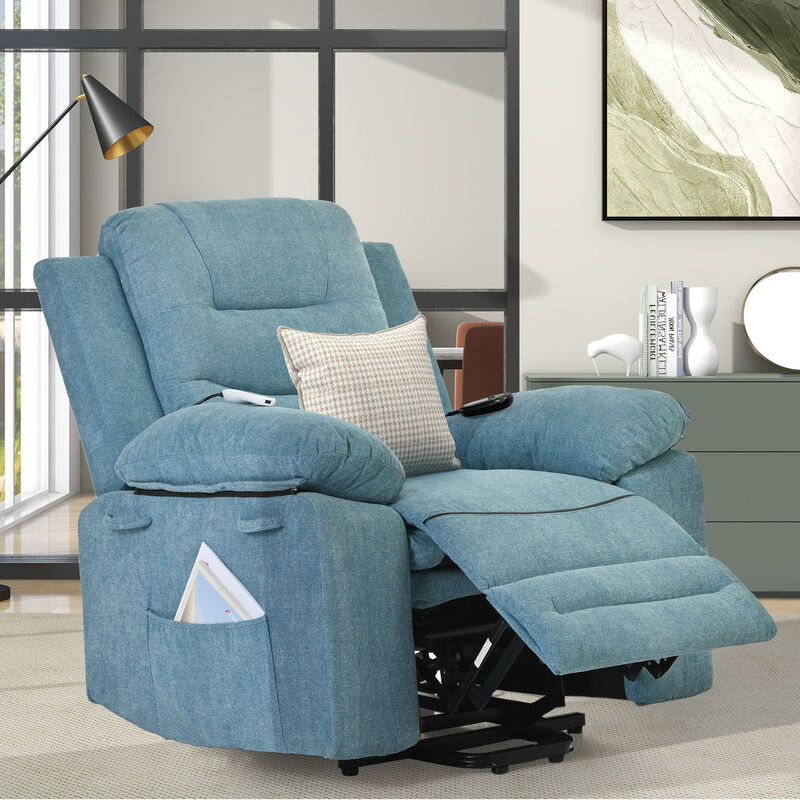 Massage Recliner,Power Lift Chair for Elderly with Adjustable Massage and Heating Function,Recliner Chair with Infinite Position and Side Pocket for Living Room ,Beige