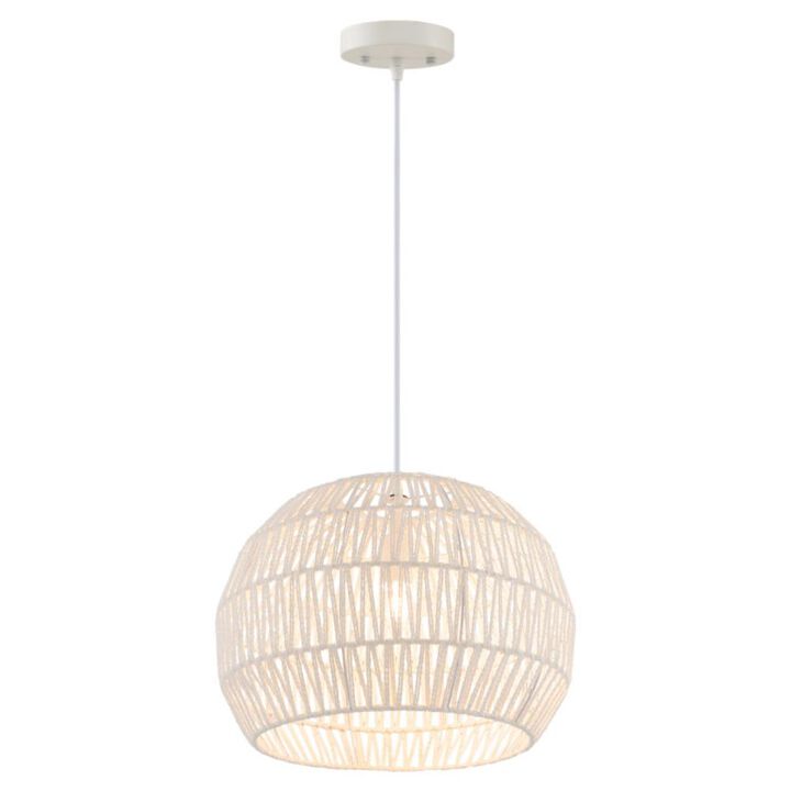 Hivvago Round Farmhouse Rattan Pendant Lights with Adjustable Hanging Rope-Beigea