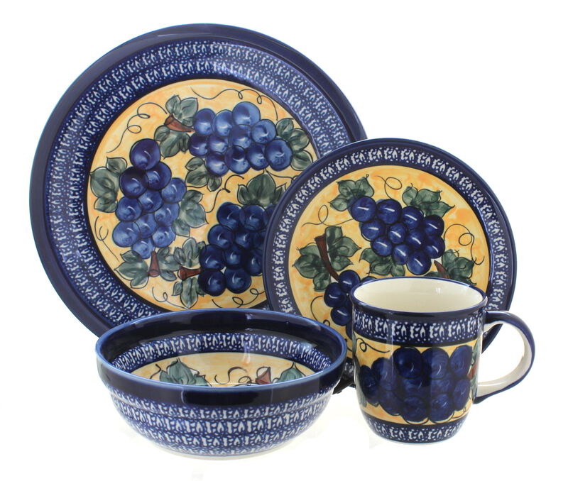 Blue Rose Polish Pottery Willow 4 Piece Place Setting - Service for 1