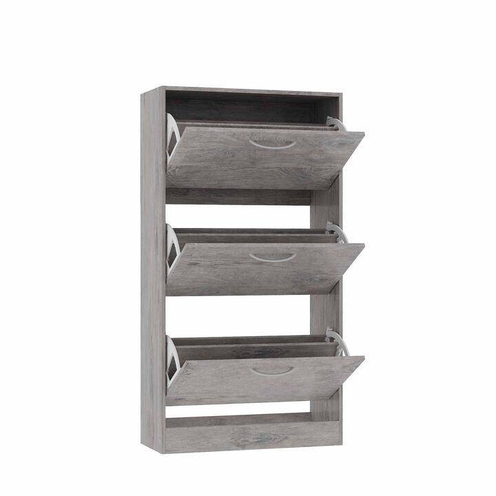 22.4 in. W x 42.1 in. H 24-Pair Gray Wood 3-Drawer Shoe Storage Cabinet with Foldable Compartments