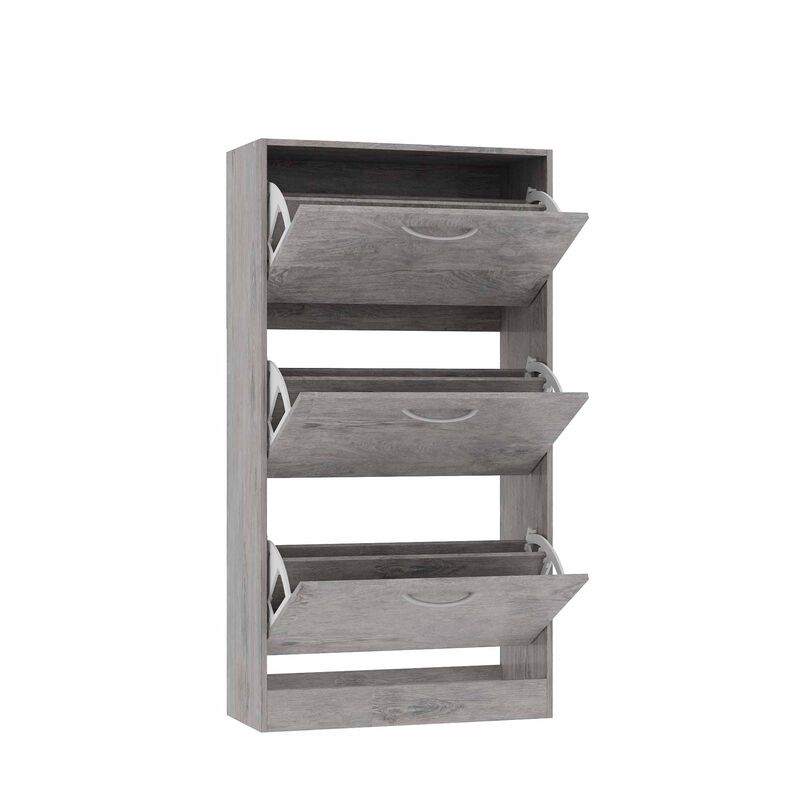 22.4 in. W x 42.1 in. H 24-Pair Gray Wood 3-Drawer Shoe Storage Cabinet with Foldable Compartments