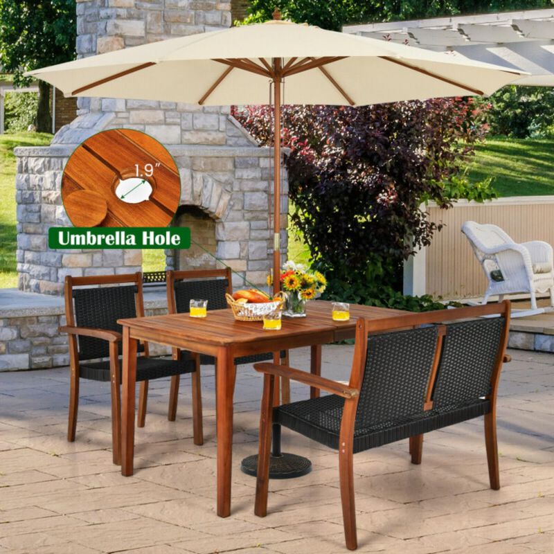 Hivvago 4 Pieces Acacia Wood Patio Rattan Dining Furniture Set