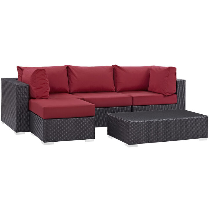 Convene 5 Piece Outdoor Patio Sectional Set - Espresso Red