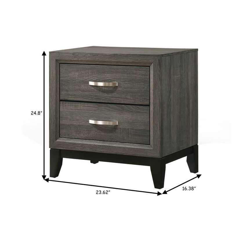 Two Drawer Nightstand With Tapered Feet, Weathered Gray-Benzara