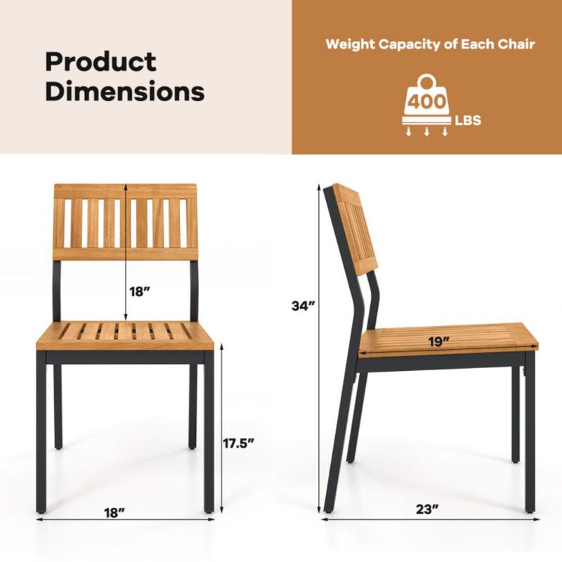 Hivvago Patio Dining Chair Set of 2 with Metal and Acacia Wood Frame