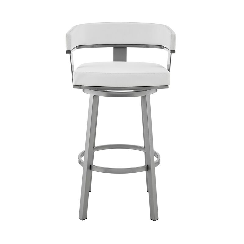 Jack 26 Inch Counter Height Bar Stool, Swivel Chair, Faux Leather, White-Benzara