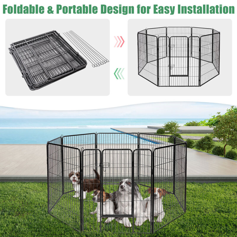 8-Panel Heavy Duty Pet Playpen Dog Fence with Door for Outdoor and Indoor Use