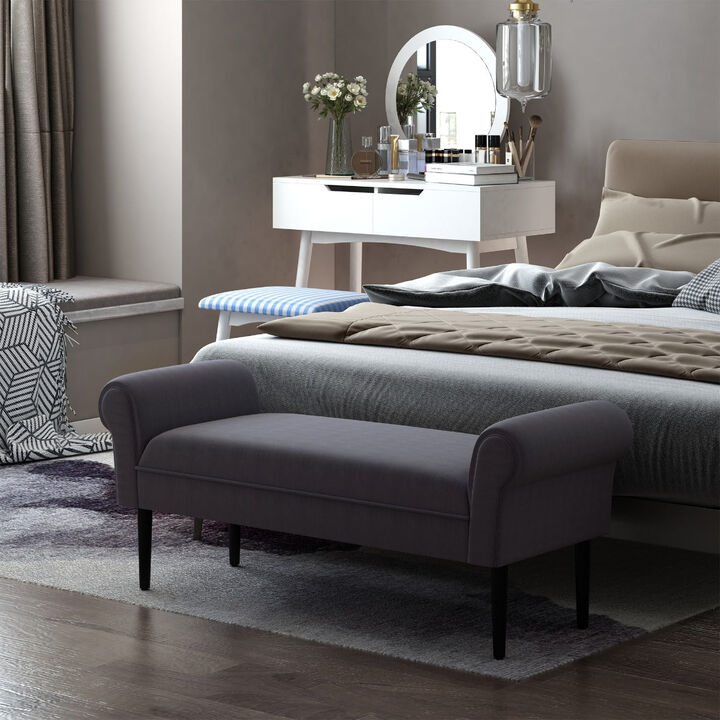 Dark Grey Comfort: 52" Linen Upholstered Ottoman Bench with Arms