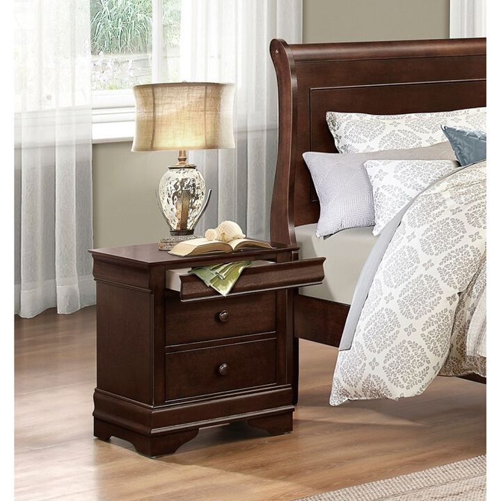 Louis Philippe Style 1 Piece Nightstand Of Drawers Brown Cherry Finish Okume Veneer Bedroom Furniture