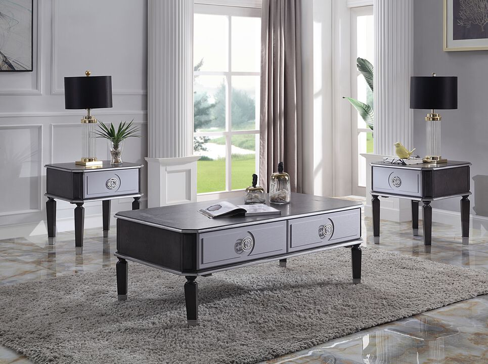 ACME House Beatrice End Table, Charcoal & Light Gray Finish