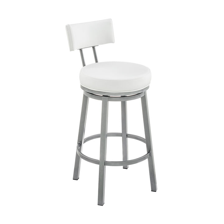 Dalza Swivel or Stool in Cloud Finish with White Faux Leather