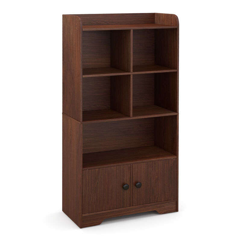 4 Tiers Bookshelf with 4 Cubes Display Shelf and 2 Doors