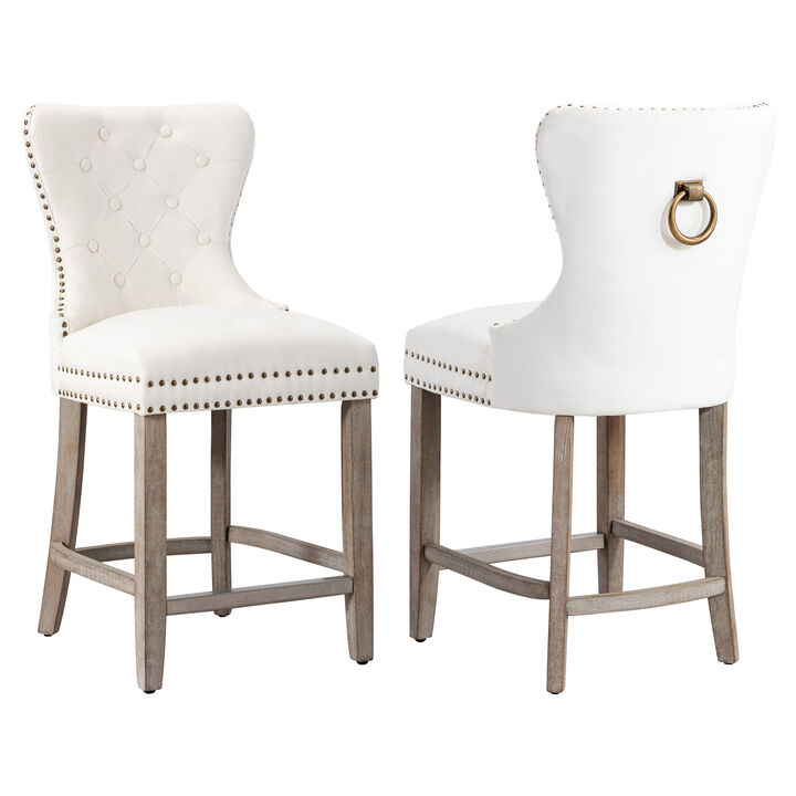 WestinTrends 24" Tufted Velvet Counter Stool (Set of 2)