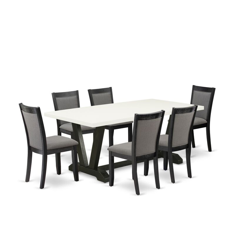 East West Furniture V627MZ650-7 7Pc Dining Set - Rectangular Table and 6 Parson Chairs - Multi-Color Color