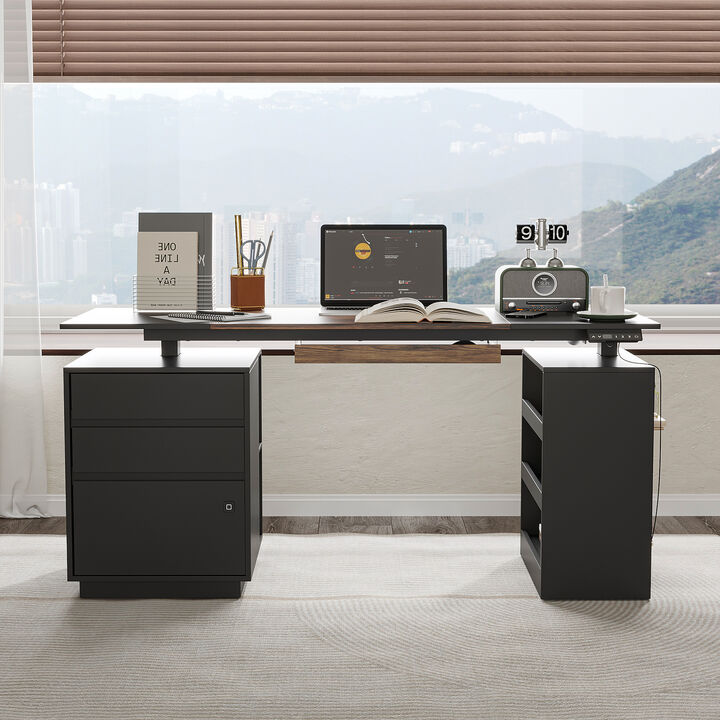FUFU&GAGA Smart Adjustable Standing Desk with Fingerprint Lock, Height Memory, and Multi-Functional Storage, (24.3" W x 86.6" H x 11.8" D), Black