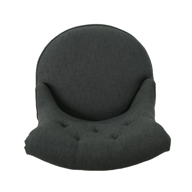 Ovi Swivel Office Chair, Rolling Wheels, Dark Gray Fabric, Tufted Back -Benzara