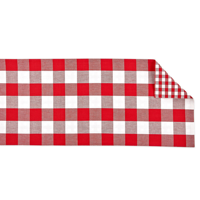 14" x 108" Red and White Gingham Buffalo Checkered Rectangular Table Runner