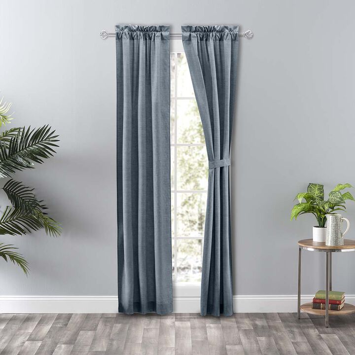 Ellis Curtain Lisa Solid Color Poly Cotton Duck Fabric Tailored Panel Pair with Ties