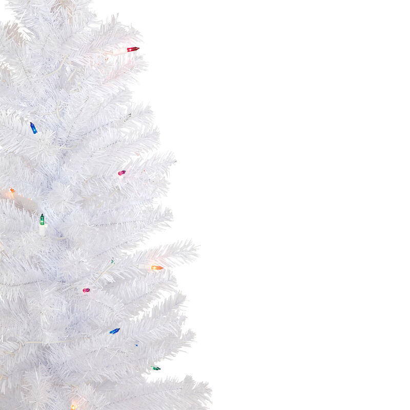 4' Pre-Lit Woodbury White Pine Slim Artificial Christmas Tree  Multi Lights