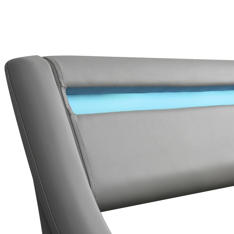 Upholstered PU Leather Platform Bed With A Hydraulic Storage System With LED Light Headboard