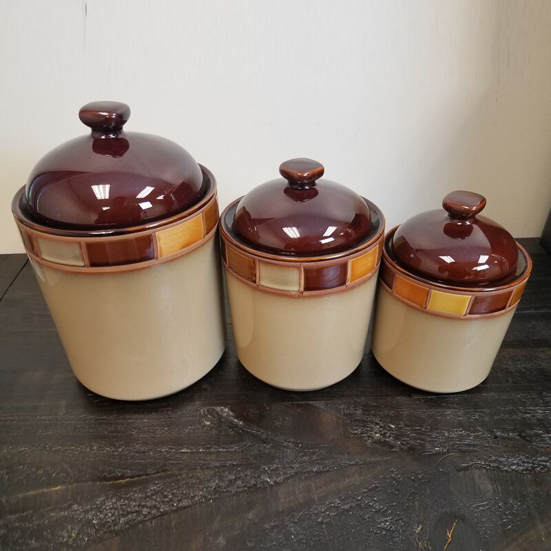 Casa Estebana 3 Piece Stoneware Storage Canister Container Jar Set