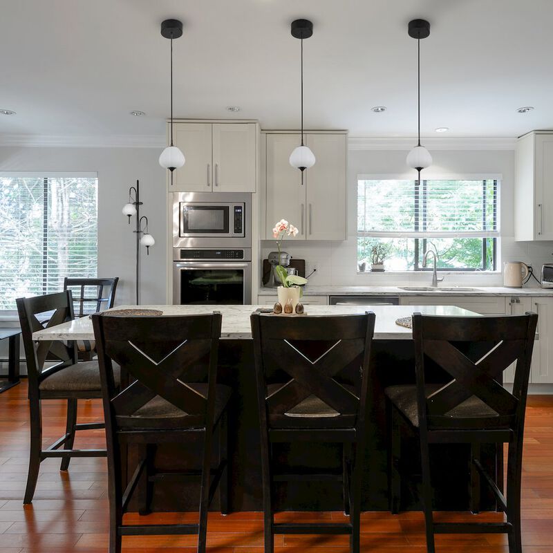 VONN Lighting Integrated LED Height Adjustable Pendant Light with Glass Shade in Black