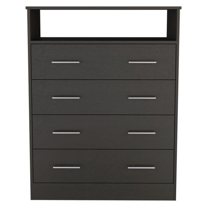 DEPOT E-SHOP Serbian Four Drawer Dresser, Countertop, One Open Shelf, Four Drawers-Black, For Bedroom