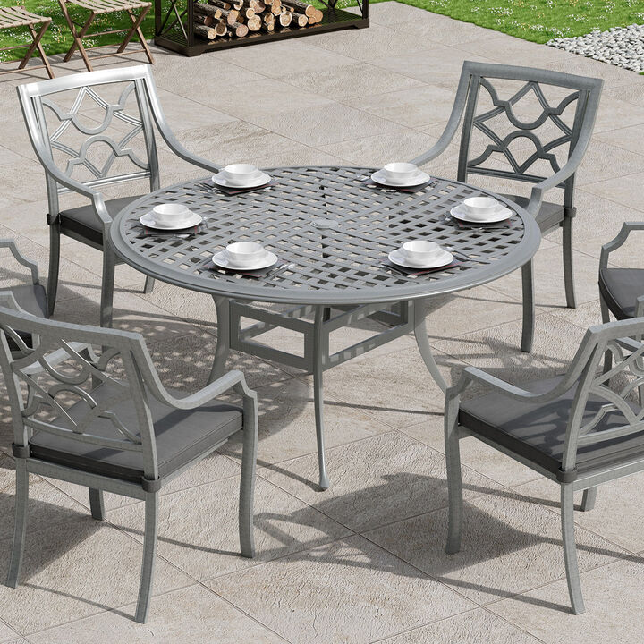 Mondawe 53" Powder Coated Cast Aluminum Outdoor Dining Table with Umbrella Hole