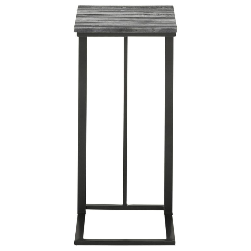 Enu 25 Inch Accent C Table, Marble Top, Black Metal Cantilever Base, Gray  - Benzara