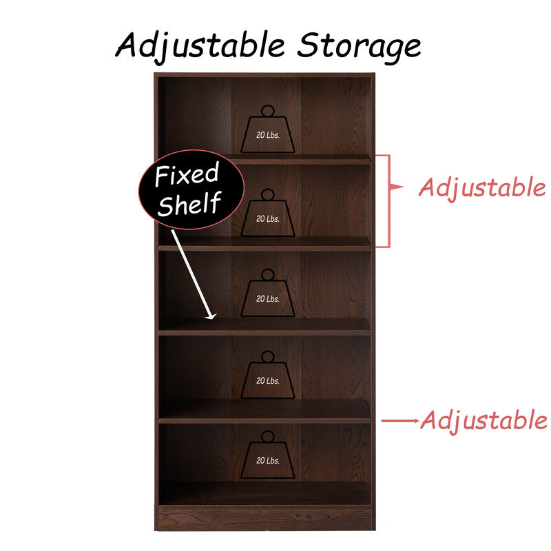 Freestanding Classic Wooden Display Bookshelf, Floor Standing Bookcase, with 5 Open Display Shelves, White