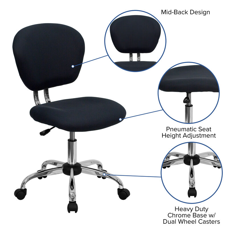 Beverly Mid-Back Gray Mesh Padded Swivel Task Office Chair with Chrome Base