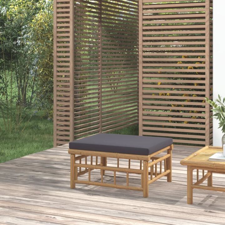 vidaXL Patio Footstool with Dark Gray Cushion Bamboo